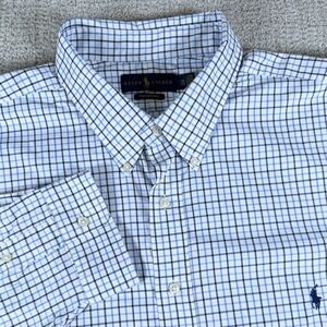 Ralph Lauren Mens 3XB Performance White Blue Check Long Sleeve Button Down Shirt
